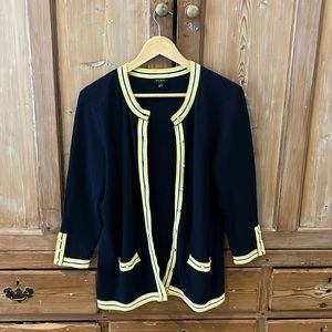 Talbots navy with yellow trim cardigan
